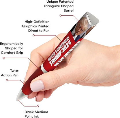 Trump Never Surrender Ballpoint Pen, MAGA, Trump Merchandise Donald Trump Gifts for Men & Women, Make America Great Again Donald Trump Never Surrender Pen - Imprinted In The USA (3-Sided Pen)