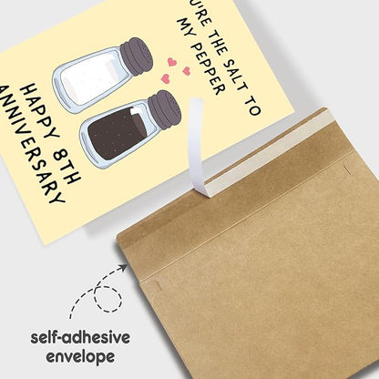 Funny 8 Years Anniversary Card for Husband Wife, Happy 8th Anniversary Card for Him Her, Hilarious Bronze Wedding Anniversary Card, You're the Salt to My Pepper