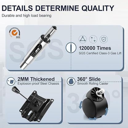 Drafting Chair with Backrest – Adjustable Foot Rest Rolling Stool with Wheels, PU Leather Swivel Stool for Office Spa Studio Lab Counter Salon Home Work Bar Kitchen Shop(Silver)