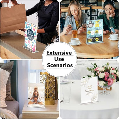 MaxGear Acrylic Sign Holder 8.5x11 Inches 2 Pack, Double Sided Clear Display Stand Table Top Paper Holder, Vertical Menu Flyer Stand, Plastic Frame for Stores, Restaurants, Hotels, Office