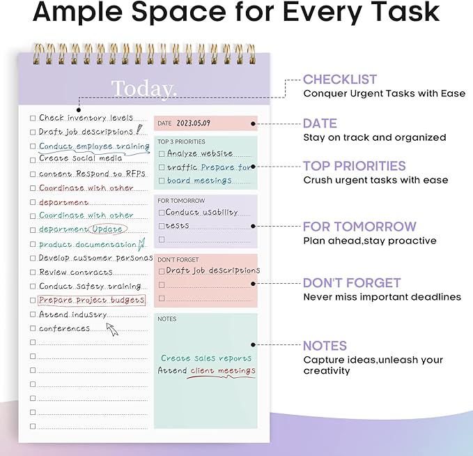 To Do List Pad - To Do List Notebook for Work with 52 Sheets, Undated Daily Planner Perfect for Daily Tasks and Goal Setting, To Do List Notepad Suitable for Office, Home and School-Violet Dream