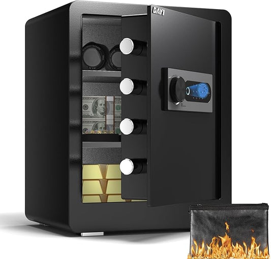 DAYI Biometric Fingerprint Safe Box, 2.0 Cubic Feet Home Safes with Fireproof Bag, Digital Touchpad Security Safe for Money Cash Documents, Dual Alarm System - DF-45 Plus