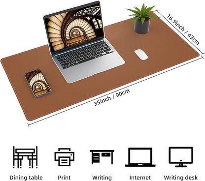 Leather Desk pad Protector, Large Desk mat with Natural Cork & PU Leather,Mouse pad,Non-Slip Office Desk Mat,Waterproof Desk Writing Pad for Office and Home (35in*17in, Brown)