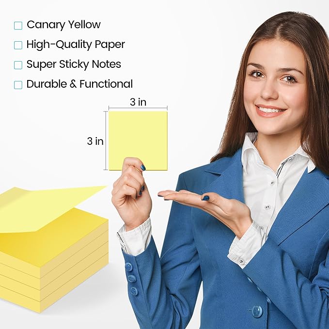 (8 Pack) Sticky Notes 3x3 in Canary Yellow, Clean Removal, Recyclable, Self-Stick Pads, Easy to Post for Home, Office, Notebook