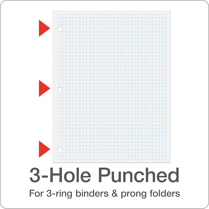 Oxford Loose Leaf Paper, Filler Paper Notebook Paper, 8-1/2" x 11", Graph Rule (4x4), 3-Hole Punched, 800 Sheets for 3 Ring Binders, 2 Packs of 400, White (62333)