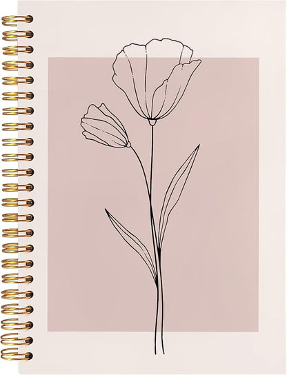 BearCake Pink Aesthetic Notebook Journal for Women, Abstract Boho Floral Notebook, Pink Aesthetic School Office Supplies, Pink Hardcover Spiral Journal Notebook 5.5x8.3