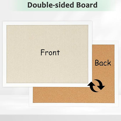 DOLLAR BOSS Cork Board Bulletin Board with Linen Double-Sided 36" x 24" Linen Corkboards for Walls Picture Display Vision Board for Office Home School Framed Picture Pin Board, 20 Pushpins 10 Clips