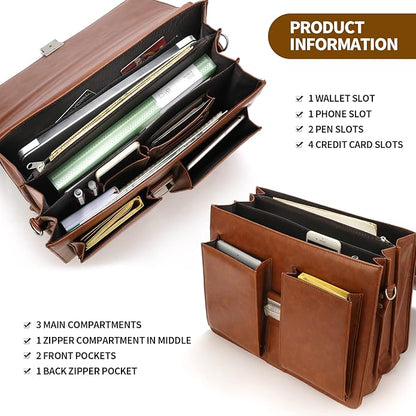 Jack&Chris Mens New PU Leather Attache Briefcase Traditional Messenger Lawyer Bag, MBYX015