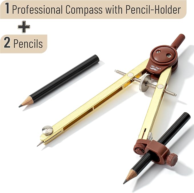 Mr. Pen- Compass for Geometry, Gold, Compass with Pencil, Drawing Compass Drawing Tool, Math Compass, Drafting Tools, Drawing Tools, Geometry Compass, Circle Drawing Tool, Geometry Set