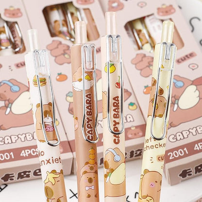 4 Pcs Gel Ink Pens Retractable Pens Cute Capybara Pen 0.5mm Black Ink Pen Writing Pens Office School Supplies for Girls Boys Women Men (Capybara 4Pcs)
