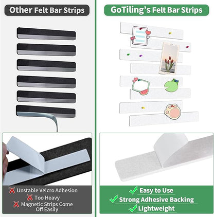 Cork Board for Walls - 8 Pack Felt Pin Board Bar Strips - Self-Adhesive Lightweight Bulletin Board - Cork Board for Office with 40 Push Pins No Damage for Wall