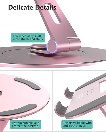 Ultra-Stable Swivel Laptop Stand for Desk, 300% Larger Base Stability, Military-Grade Aluminum, Height Adjustable Stylish Laptop Stand for Women, Suitable for 10"-17.3" Laptops Rose Gold