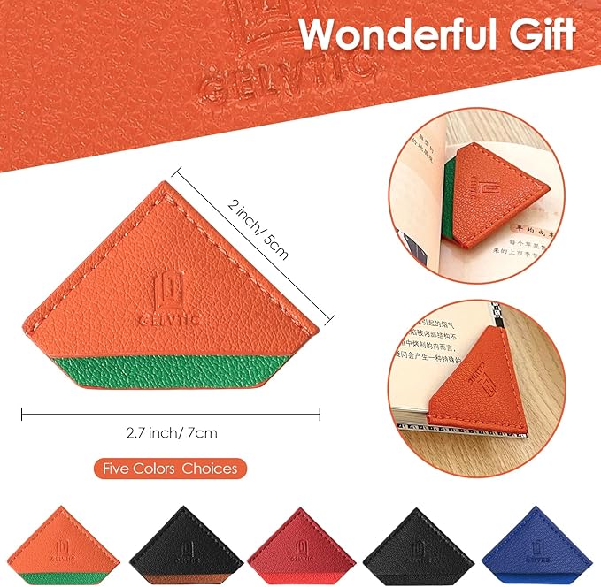 3 Pieces Leather Bookmarks Handmade Page Marker for Men Women and Kids, Faux Leather Page Clips Corner Book Markers for Teachers Gift for Writers Bookworm Book Lovers (06-Orange Green)