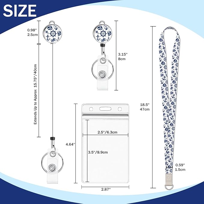 Giancomics Lanyards for Cruise Ships Cards Key, Lanyards with Retractable Badge Reel, Cute Waterproof ID Badge Holder Cruise Essentials Must Haves Zip Card Protector White Royal 2 Pack