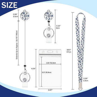 Giancomics Lanyards for Cruise Ships Cards Key, Lanyards with Retractable Badge Reel, Cute Waterproof ID Badge Holder Cruise Essentials Must Haves Zip Card Protector White Royal 2 Pack