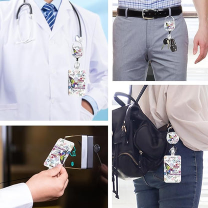 Butterfly flowerBadge Holder with Retractable Reel and Breakaway Lanyard，Badge Clips Retractable Heavy Duty Badge Reel，Funny Keychain，ID Holder with Breakaway Lanyard for School Nurse Office Teen
