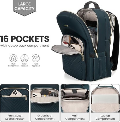 LOVEVOOK Laptop Backpack for Women 18.4 inch,Cute Womens Travel Backpack Purse,Professional Laptop Computer Bag,Waterproof Work Business College Teacher Bags Carry on Backpack with USB Port,Blue-green