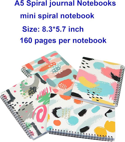 Yansanido Spiral Notebook, 4 Pcs A5 Thick Graffiti Design Hardcover 8mm Ruled 4 Color 80 Sheets -160 Pages Journals for Study and Notes (Colorful)