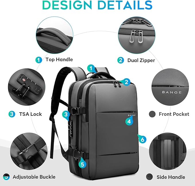 BANGE Airback Backpack,60L Expandable Travel Backpack Vacuum Compression with Air Pump, Waterproof and Anti-Theft Laptop Backpack for Hiking, Business and Travel