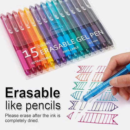 Vanstek 15 Colors Retractable Erasable Gel Pens Clicker, Fine Point(0.7), Make Mistakes Disappear, Premium Comfort Grip for Drawing Writing Planner and School Supplies