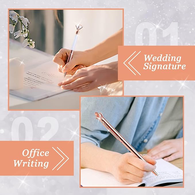 amassan 4Pcs Ballpoint Pens Set, Cute Pens with Crystal Diamond for Journaling, Black Ink Pen Gifts for Wedding Office Desk Supplies, Sand Glitter Pen for Women Office Decor