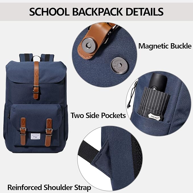 Kasqo Backpack for Men and Women, 15.6 Inch Laptop Backpack Large Capacity Water Resistant Drawstring Flap Bag College, Blue