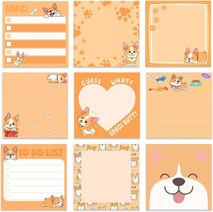 9 Pads Cute Sticky Notes Cartoon Animal Self Stick Notepads 3x3 Inches Notes Adhesive Memo Pad Office Decor Gifts for Students School Office Meeting(Corgi)