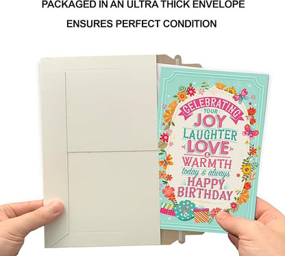 Prime Greetings Birthday Card For Her, Made in America, Eco-Friendly, Thick Card Stock with Premium Envelope 5in x 7.75in, Packaged in Protective Mailer