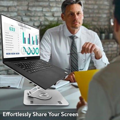 Swivel Laptop Stand for Desk, Adjustable Laptop Stand for Desk w/ 360° Rotation, Raise Tilt Cools Laptop with This Ergonomic Laptop Stand Riser, Collapsible iPad Computer Laptop Stand (Grey)