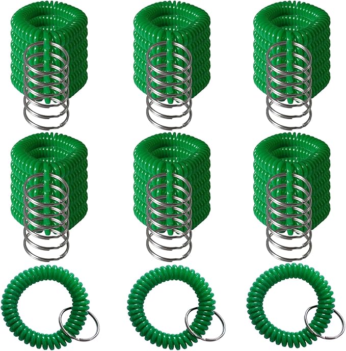 Pack of 36 Colorful Spring Spiral Wrist Coil Key Chain, Wristband Key Ring (Solid Green)