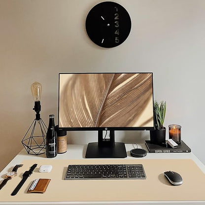 Leather Desk Pad, Large Mouse Pad, Leather Desk Blotter, Non-Slip Desk Pad Protector, Office Desk Pad, Waterproof Desk Mat for Home Office and Decor - Beige (35.4×15.7 Inches)