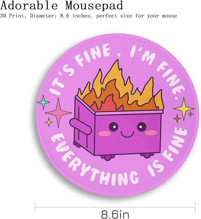 Gctriki Dumpster on Fire Mouse Pad, Cute Round Mouse Pads for Desk, Funny Purple Mousepad for Computer Laptop Gaming, Stitched Edge Non-Slip Rubber Base, Cute Office Desk Accessories Decor for Women