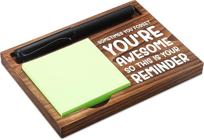 CINRLLA Sticky Note Holder Wooden Notepad & Pen Holder 6.5"" x 4.7"" Sticky Note Pad Holder Dispenser for Desk Work Motivational Gifts, NPA185, Brown