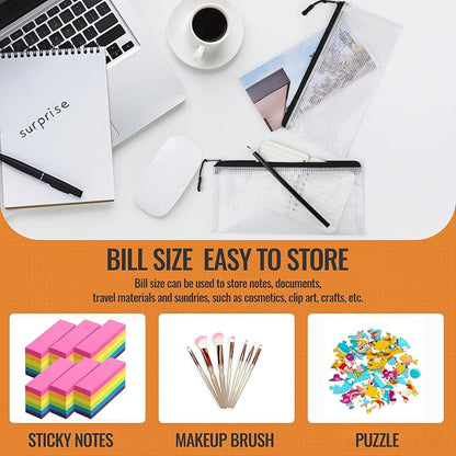 24pcs Mesh Zipper Pouch Bags 9.3 x 4.7 Inches, Black Small Clear Pouches Bulk, Travel Cosmetics Organization, Classroom and Office Supplies