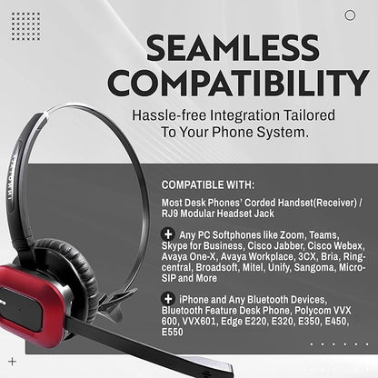 INNOTALK – Computer & Desk Wireless Bluetooth Phone Headset, Office Wireless Headset for Desk Phone & PCs & Bluetooth, Handsfree Headset & RJ9 Adapter, 300 Ft. Long Range Wireless Headset