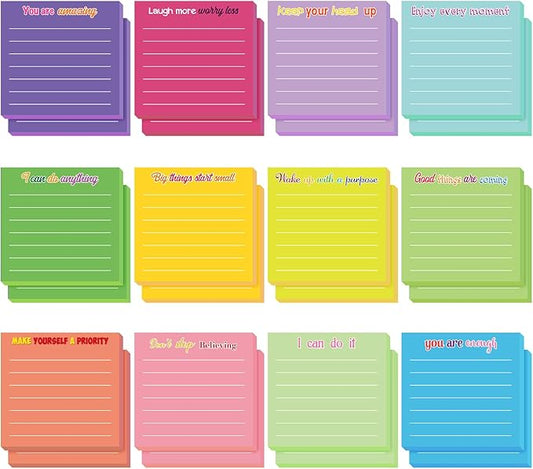Yinder 24 Pcs Inspirational Sticky Notes with Lines Cute Motivational Sticky Notes Pad Employee Appreciation Gifts Bulk for Teacher Nurse Coworkers Office Supplies 3 x 3''(Dark Color,Inspirational)