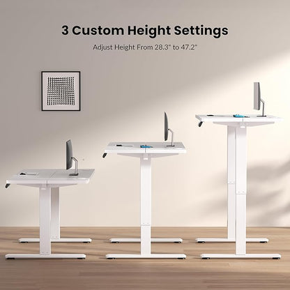Electric Standing Desk Frame, Height Adjustable Table Legs with Memory Controller, Stand Up Desk Frame Up to 47.2", Ergonomic Standing Desk Base for Home and Office, White Frame Only