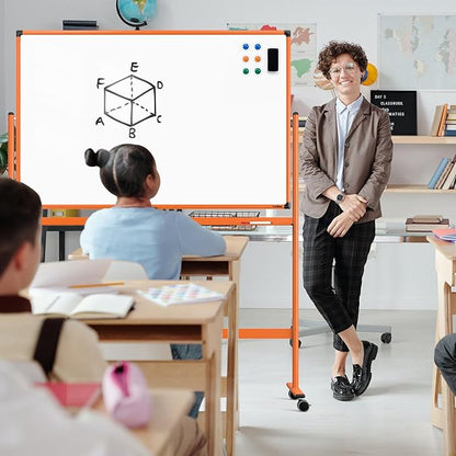 Whiteboard on Wheels, 48x32 Inches Mobile Whiteboard, Rolling Dry Erase Board with Stand, Magnetic Standing White Board for Office, School, Home, Large Double Sided White Board with Paper Pad