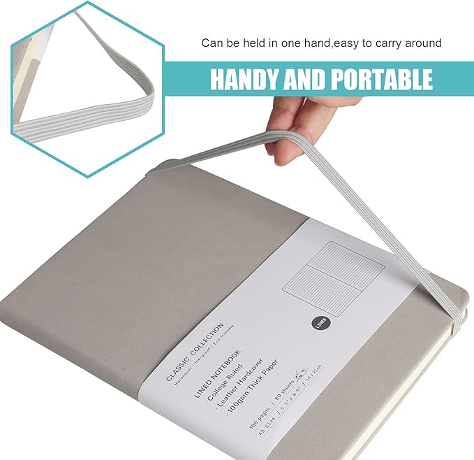 Lined Journal Notebook, 3Pack(Grey), 160 Pages, Medium 5.7 inches x 8 inches - 100 gsm Thick Paper, Hardcover