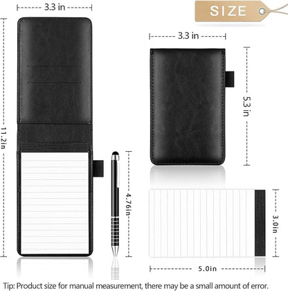 Xhwykzz 7 Pieces Small Notepads Holder Set, Pocket Notebook with pen, Included 5 Pieces Refills 3 x 5 Inch, 30 Lined Paper Per Note Pad (Black)
