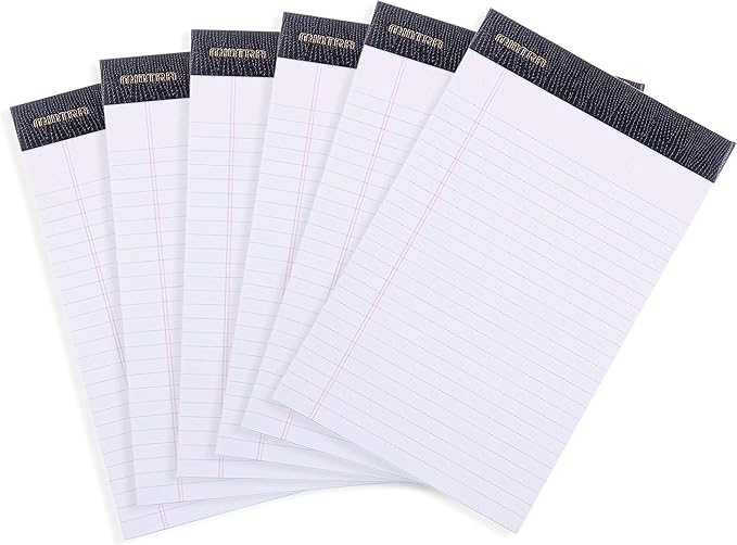Mintra Office Legal Pads - ((PREMIUM WHITE 6pk, 5in x 8in, NARROW RULED)) - 50 Sheets per Notepad, Micro perforated Writing Pad, Notebook Paper for School, College, Office, Professionalm - Heavyweight