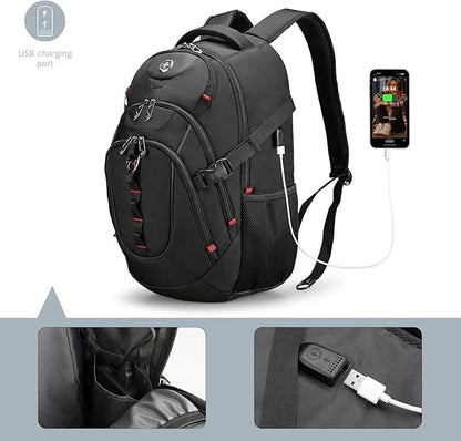 Swissdigital Design Large Business Laptop Backpack with Smart USB Charging Port Travel Backpack Fits 15.6 inches laptops (VECTOR SD803-01 Black)