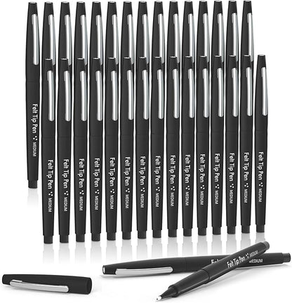 Lelix Felt Tip Pens, 30 Black Pens, 0.7mm Medium Point Felt Pens, Felt Tip Markers Pens for Journaling, Writing, Note Taking, Planner, Perfect for Art Office and School Supplies