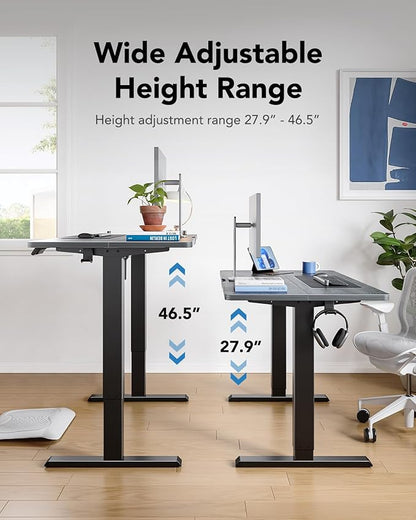 HUANUO 63" x 28" Electric Standing Desk Adjustable Height, 4 Memory Height Settings, Headphone Hook, Cable Manager, Sit Stand Up Desk for Home Office & Computer Workstation, Grey