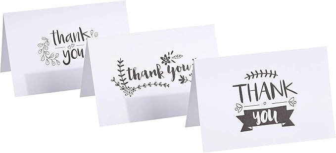 Amazon Basics Thank You Cards and Envelopes, 48 Count, Black and White