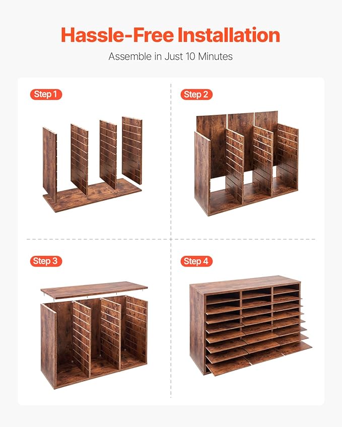 VEVOR Literature Organizer, 27 Compartments Office Mailbox with Removable Shelves, Wood Mailbox Sorter Particle Board Office Home Classroom Storage, File Sorter for File, Document, Paper, Dark Brown