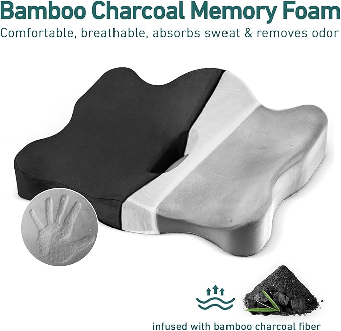 Memory Foam Seat Cushion - Seat Cushion for Office Chairs - Ergonomic Cushions Pad Pillow for Pressure Relief Sciatica & Pain Relief, Seat Cushion with a Storage Bag (Black)