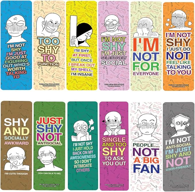 Creanoso Funny Shy Bookmarks (2-Sets X 6 Cards – Daily Inspirational Card Set – Interesting Book Page Clippers – Great Gifts for Adults and Teens