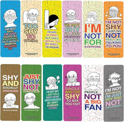 Creanoso Funny Shy Bookmarks (2-Sets X 6 Cards – Daily Inspirational Card Set – Interesting Book Page Clippers – Great Gifts for Adults and Teens