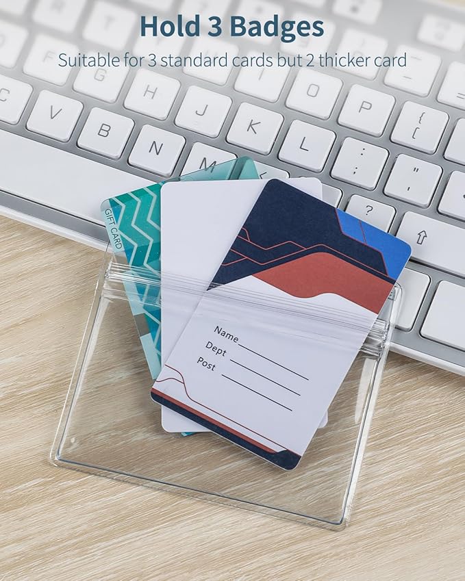 Uniclife 12 Pack ID Badge Holder Horizontal Clear Plastic Case with Resealable Zip Soft Waterproof Card Protector Pouch for Office School Credit Cards Proximity Key Cards Driver’s Licenses and Passes